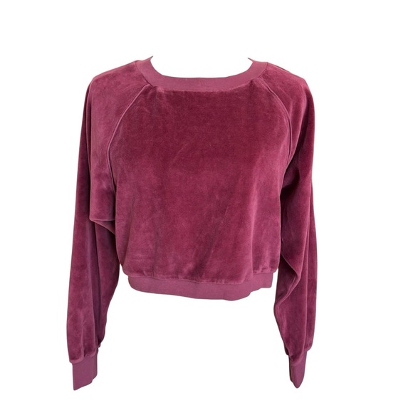 NWTSuzie Kondi Cropped Crew Neck Velour Sweatshirt Dusty Rose Sz M - Picture 2 of 14
